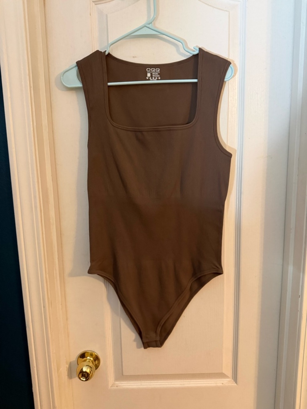 Square Neck Ribbed Brown Jumpsuit Bodysuit